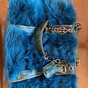 Longchamp blue faux fur snakeskin insane awesome bag!